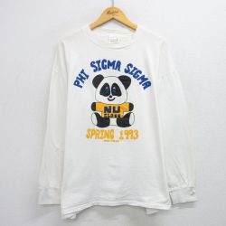 XL★古着 TULTEX 長袖 ビンテージ Tシャツ メンズ 90年代 90s パンダ SIGMA 大きいサイズ コットン クルーネック USA製 白 ホワイト 【spe】 25jul14 中古