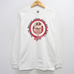 XL★古着 長袖 Tシャツ メンズ 映画 クリスマスストーリー 大きいサイズ コットン クルーネック 白 ホワイト 25jul14 中古