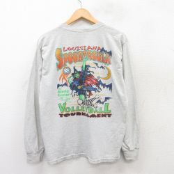 L★古着 フルーツオブザルーム 長袖 ビンテージ Tシャツ メンズ 00年代 00s バレーボール 魔女 クルーネック 薄グレー 霜降り 25jul15 中古
