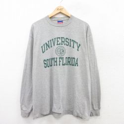 XL★古着 チャンピオン champion 長袖 ビンテージ Tシャツ メンズ 00年代 00s 大学 サウスフロリダ 大きいサイズ クルーネック グレー 霜降り 25jul15 中古