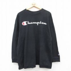 XL★古着 チャンピオン champion 長袖 Tシャツ メンズ ビッグロゴ 大きいサイズ クルーネック 黒 ブラック 25jul15 中古