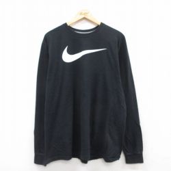 XL★古着 ナイキ NIKE 長袖 Tシャツ メンズ ビッグロゴ 大きいサイズ コットン クルーネック 黒 ブラック 25jul15 中古