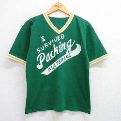 【50%OFF】L★古着 半袖 ビンテージ Tシャツ メンズ 80年代 80s Packing MATERIAL メッシュ地 Vネック 緑他 グリーン ユニフォーム ゲームシャツ 25jul16 中古