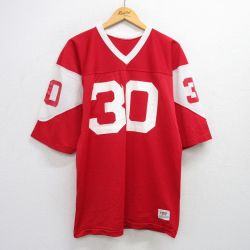 【50%OFF】L★古着 チャンピオン champion 半袖 ビンテージ フットボール Tシャツ メンズ 70年代 70s メッシュ地 Vネック USA製 赤他 レッド ユニフォーム ゲームシャツ 【spe】 25jul16 中古
