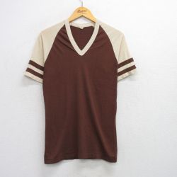 S★古着 半袖 ビンテージ Tシャツ メンズ 80年代 80s 無地 ラグラン Vネック 濃ベージュ他 カーキ 25jul16 中古