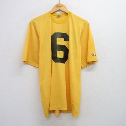 【50%OFF】XL★古着 チャンピオン champion 半袖 ビンテージ Tシャツ メンズ 80年代 80s 6 メッシュ地 クルーネック USA製 黄 イエロー ユニフォーム ゲームシャツ 25jul16 中古