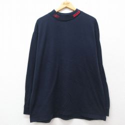 XL★古着 リーボック REEBOK 長袖 ビンテージ Tシャツ メンズ 00年代 00s NFL バッファロービルズ ワンポイントロゴ 大きいサイズ コットン モックネック ハイネック 紺 ネイビー アメフト スーパーボウル 25jul19 中古