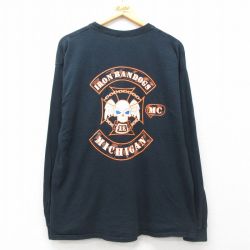 【50%OFF】XL★古着 長袖 ビンテージ Tシャツ メンズ 00年代 00s IRON BANDOGS スカル コットン クルーネック 黒 ブラック 25jul19 中古