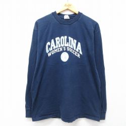 XL★古着 長袖 ビンテージ Tシャツ メンズ 90年代 90s カロライナ コットン クルーネック USA製 紺 ネイビー 25jul19 中古