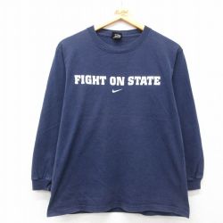 M★古着 ナイキ NIKE 長袖 ビンテージ Tシャツ メンズ 00年代 00s ワンポイントロゴ ニタニーライオンズ コットン クルーネック 紺 ネイビー 25jul19 中古