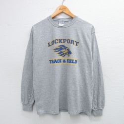 L★古着 長袖 ビンテージ Tシャツ メンズ 00年代 00s LOCKPORT クルーネック グレー 霜降り 25jul19 中古