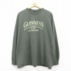 XL★古着 長袖 ビンテージ Tシャツ メンズ 00年代 00s ギネス ビール コットン クルーネック 緑 グリーン 25jul22 中古