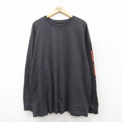 【50%OFF】XL★古着 カーハート Carhartt 長袖 Tシャツ メンズ ビッグロゴ 大きいサイズ ロング丈 クルーネック 濃グレー 霜降り 25jul22 中古