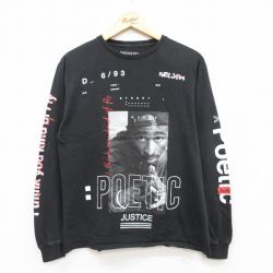 M★古着 長袖 Tシャツ メンズ 映画 ポエティックジャスティス トゥパック 2パック 2PAC コットン クルーネック 黒 ブラック 25jul22 中古