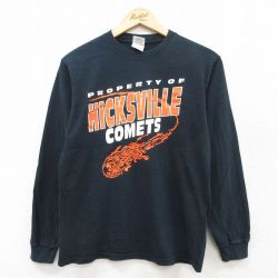 M★古着 長袖 ビンテージ Tシャツ メンズ 00年代 00s HICKSVILLE コットン クルーネック 黒 ブラック 25jul22 中古