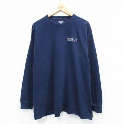 XL★古着 ラッセル 長袖 Tシャツ メンズ BRILYENT 大きいサイズ コットン クルーネック 紺 ネイビー 25jul22 中古