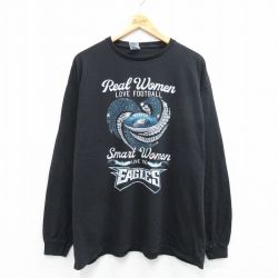 XL★古着 長袖 Tシャツ メンズ NFL フィラデルフィアイーグルス コットン クルーネック 黒 ブラック アメフト スーパーボウル 25jul22 中古