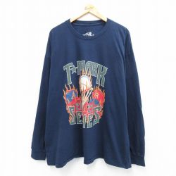 XL★古着 長袖 Tシャツ メンズ T MARK 野球 大きいサイズ クルーネック 紺 ネイビー 25jul22 中古