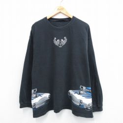 【50%OFF】XL★古着 長袖 Tシャツ メンズ ホットロッド HOT ROD 大きいサイズ クルーネック 黒 ブラック 25jul22 中古