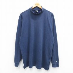 XL★古着 ナイキ NIKE ゴルフ 長袖 Tシャツ メンズ 無地 モックネック ハイネック 紺 ネイビー 25jul22 中古
