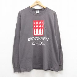 L★古着 長袖 ビンテージ Tシャツ メンズ 00年代 00s BROOKVIEW コットン クルーネック 濃グレー 25jul22 中古