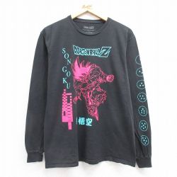 M★古着 長袖 Tシャツ メンズ アニメ ドラゴンボールZ 孫悟空 コットン クルーネック 黒 ブラック 25jul22 中古