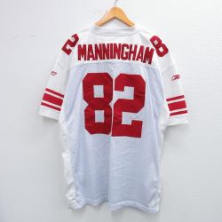 XL★古着 リーボック REEBOK 半袖 ビンテージ フットボール Tシャツ メンズ 00年代 00s NFL ニューヨークジャイアンツ マリオマニングハム 82 メッシュ地 大きいサイズ ロング丈 Vネック USA製 白 ホワイト ゲームシャツ ユニフォーム 25jul25 中古