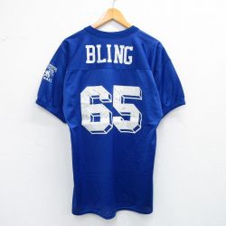 L★古着 マジェスティック 半袖 ビンテージ フットボール Tシャツ メンズ 90年代 90s SUPERSTARS BLING 65 メッシュ地 Vネック USA製 青 ブルー ゲームシャツ ユニフォーム 25jul25 中古