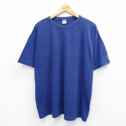 XL★古着 ラッセル 半袖 ビンテージ Tシャツ メンズ 90年代 90s 無地 メッシュ地 大きいサイズ クルーネック 紺 ネイビー 【spe】 25jul25 中古