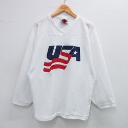 XL★古着 長袖 ビンテージ フットボール Tシャツ メンズ 90年代 90s USAロゴ Vネック USA製 白 ホワイト ゲームシャツ ユニフォーム 25jul25 中古