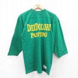 【50%OFF】M★古着 7分袖 ビンテージ フットボール Tシャツ メンズ 90年代 90s DEIDOLORI コットン クルーネック USA製 緑 グリーン 25jul25 中古 7分丈 七分丈 七分袖