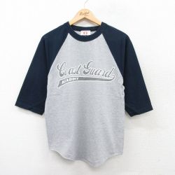 M★古着 7分袖 ビンテージ Tシャツ メンズ 00年代 00s Coast guard ラグラン ツートンカラー クルーネック グレー 霜降り他 25jul25 中古 7分丈 七分丈 七分袖