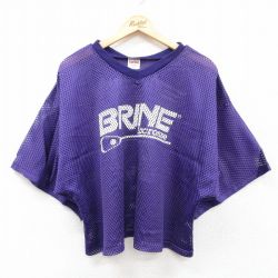 XL★古着 半袖 ビンテージ Tシャツ メンズ 90年代 90s BRINE ラクロス トップガン メッシュ地 大きいサイズ ショート丈 Vネック 紫 パープル 25jul25 中古