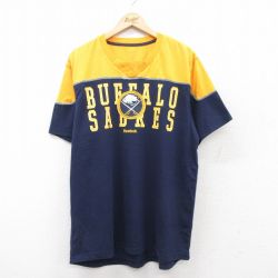 XL★古着 半袖 フットボール Tシャツ メンズ リーボック REEBOK NHL バッファローセイバーズ ツートンカラー Vネック 紺他 ネイビー アイスホッケー 25jul25 中古