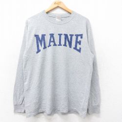 L★古着 フルーツオブザルーム 長袖 ビンテージ Tシャツ メンズ 00年代 00s MAINE クルーネック グレー 霜降り 25jul25 中古