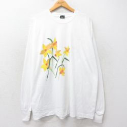 L★古着 フルーツオブザルーム 長袖 ビンテージ Tシャツ メンズ 90年代 90s 花 クルーネック USA製 白 ホワイト 【spe】 25jul25 中古