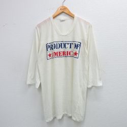 L★古着 7分袖 ビンテージ フットボール Tシャツ メンズ 80年代 80s PRODUCT アメリカ Vネック USA製 白 ホワイト 25jul26 中古 7分丈 七分丈 七分袖