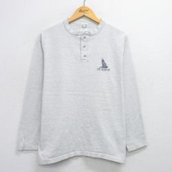 【50%OFF】L★古着 長袖 ビンテージ Tシャツ メンズ 90年代 90s オオカミ UP NORTH ヘンリーネック USA製 薄グレー 霜降り 25jul26 中古