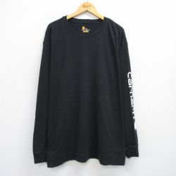 【50%OFF】XL★古着 カーハート Carhartt 長袖 Tシャツ メンズ ビッグロゴ 大きいサイズ ロング丈 コットン クルーネック 黒 ブラック 25jul26 中古