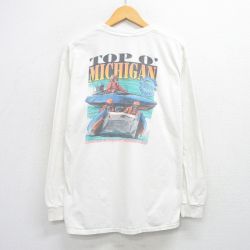 L★古着 ヘインズ Hanes 長袖 ビンテージ Tシャツ メンズ 00年代 00s ミシガン ボート コットン クルーネック 白 ホワイト 25jul26 中古