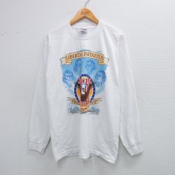L★古着 長袖 ビンテージ Tシャツ メンズ 00年代 00s トーマスジェファーソン コットン クルーネック USA製 白 ホワイト 25jul28 中古