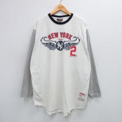 【50%OFF】XL★古着 長袖 ビンテージ Tシャツ メンズ 00年代 00s MLB ニューヨークヤンキース 大きいサイズ ロング丈 コットン クルーネック 白他 ホワイト メジャーリーグ ベースボール 野球 25jul28 中古