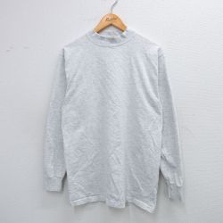 M★古着 長袖 ビンテージ Tシャツ メンズ 90年代 90s 無地 モックネック ハイネック USA製 薄グレー 霜降り 25jul28 中古