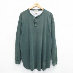 XL★古着 セントジョンズベイ 長袖 ビンテージ Tシャツ メンズ 90年代 90s ワンポイントロゴ 大きいサイズ ロング丈 ヘンリーネック USA製 緑系 グリーン 25jul28 中古