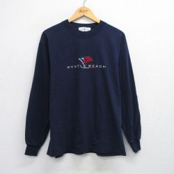 XL★古着 長袖 ビンテージ Tシャツ メンズ 00年代 00s マートルビーチ 旗 刺繍 コットン クルーネック 紺 ネイビー 25jul29 中古