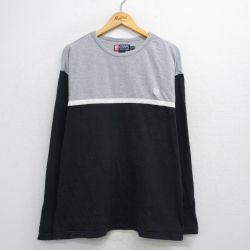 XL★古着 ラルフローレン Ralph Lauren チャップス 長袖 ビンテージ ブランド Tシャツ メンズ 90年代 90s ワンポイントロゴ ツートンカラー 大きいサイズ コットン クルーネック 黒他 ブラック 【spe】 25jul29 中古