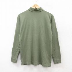 【20%OFF】L★古着 長袖 ビンテージ Tシャツ メンズ 90年代 90s 無地 コットン タートルネック ハイネック USA製 濃緑 グリーン 25jul29 中古