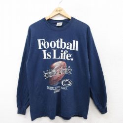 【50%OFF】XL★古着 長袖 ビンテージ Tシャツ メンズ 00年代 00s ペンステートニタニーライオンズ フットボール コットン クルーネック 紺 ネイビー 25jul29 中古