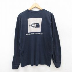 XL★古着 ノースフェイス THE NORTH FACE 長袖 Tシャツ メンズ ビッグロゴ コットン クルーネック 紺 ネイビー 25jul29 中古
