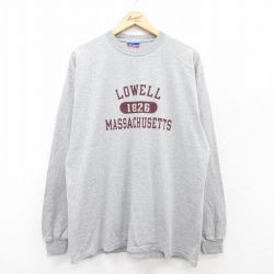 XL★古着 チャンピオン champion 長袖 ビンテージ Tシャツ メンズ 00年代 00s ローエル マサチューセッツ クルーネック グレー 霜降り 25jul29 中古